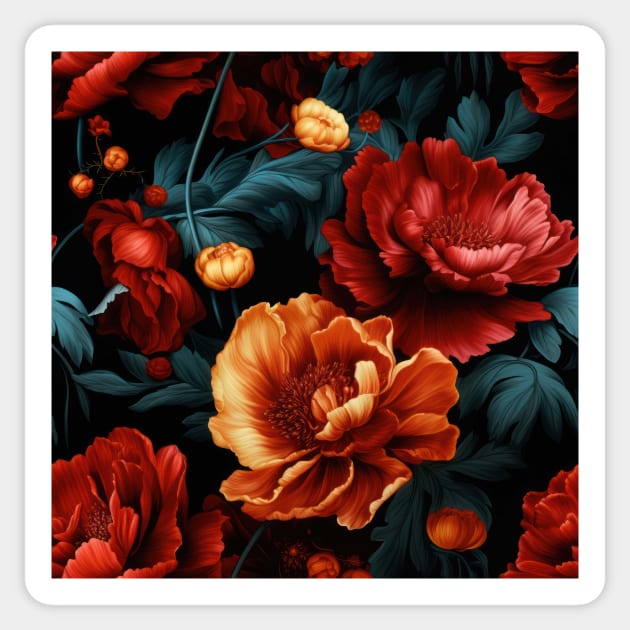 Dutch Nocturne: Luminous Floral Pastoral on Black Canvas Sticker by star trek fanart and more